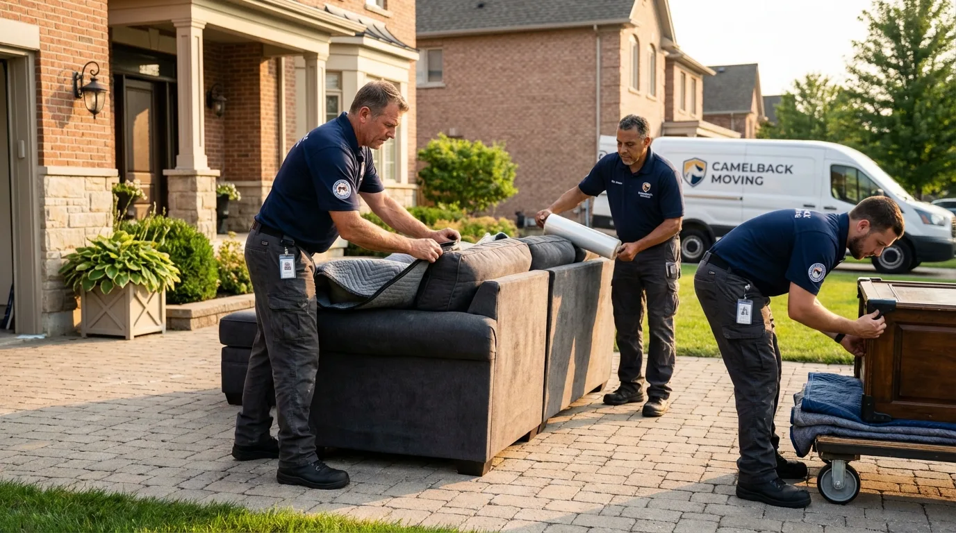 Large estate moving crew wrapping furniture in Mount Pleasant, MI