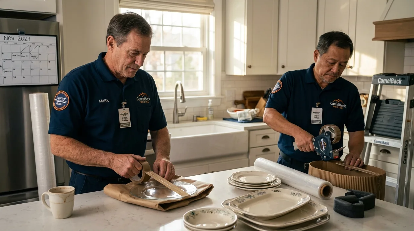 Professional crew packing kitchen dishware in Mount Pleasant, MI